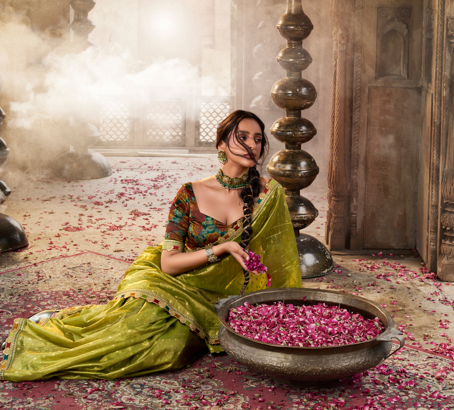 Green Color Designer Banarasi Tissue Silk Readymade/Easy Saree