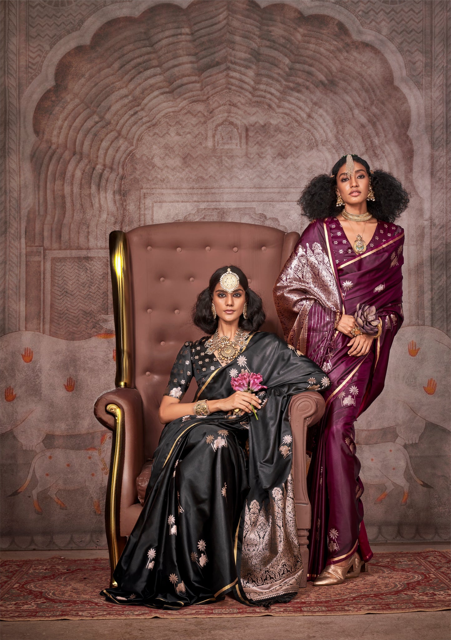 Burgundy Color Satin Silk Readymade/Easy Saree
