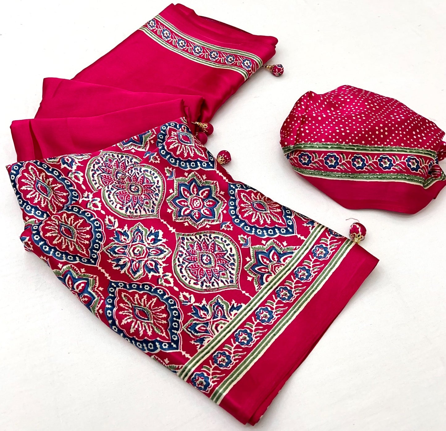 Bright red Crepe Silk Office wear Readymade/Easy Saree