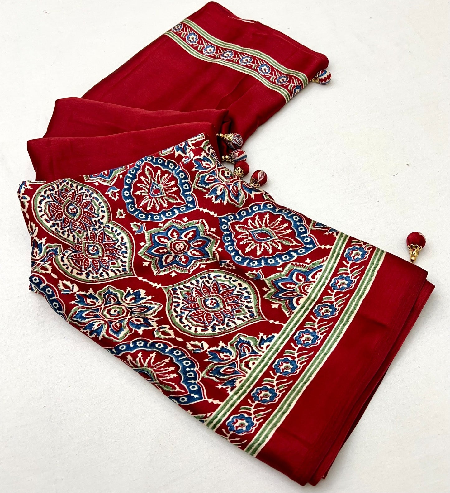 Red Crepe Silk Office wear Readymade/Easy Saree