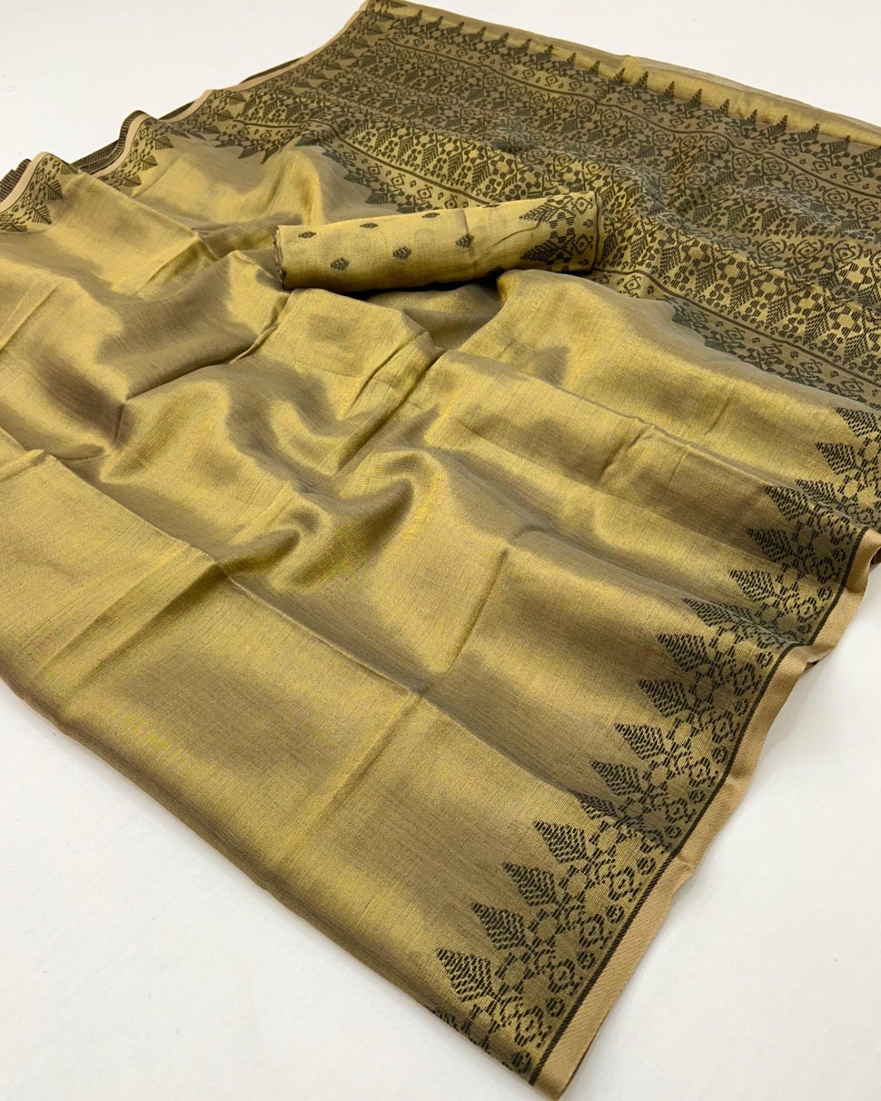 Sage Green Linen Tissue Readymade/Easy Saree