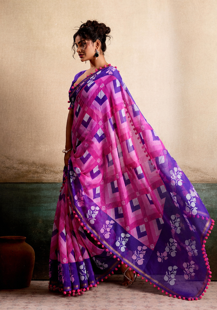 Pink Mul Cotton Ready To Wear/Easy Saree