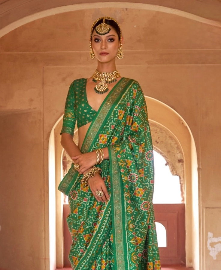 Green Patola Silk Readymade/Easy Saree