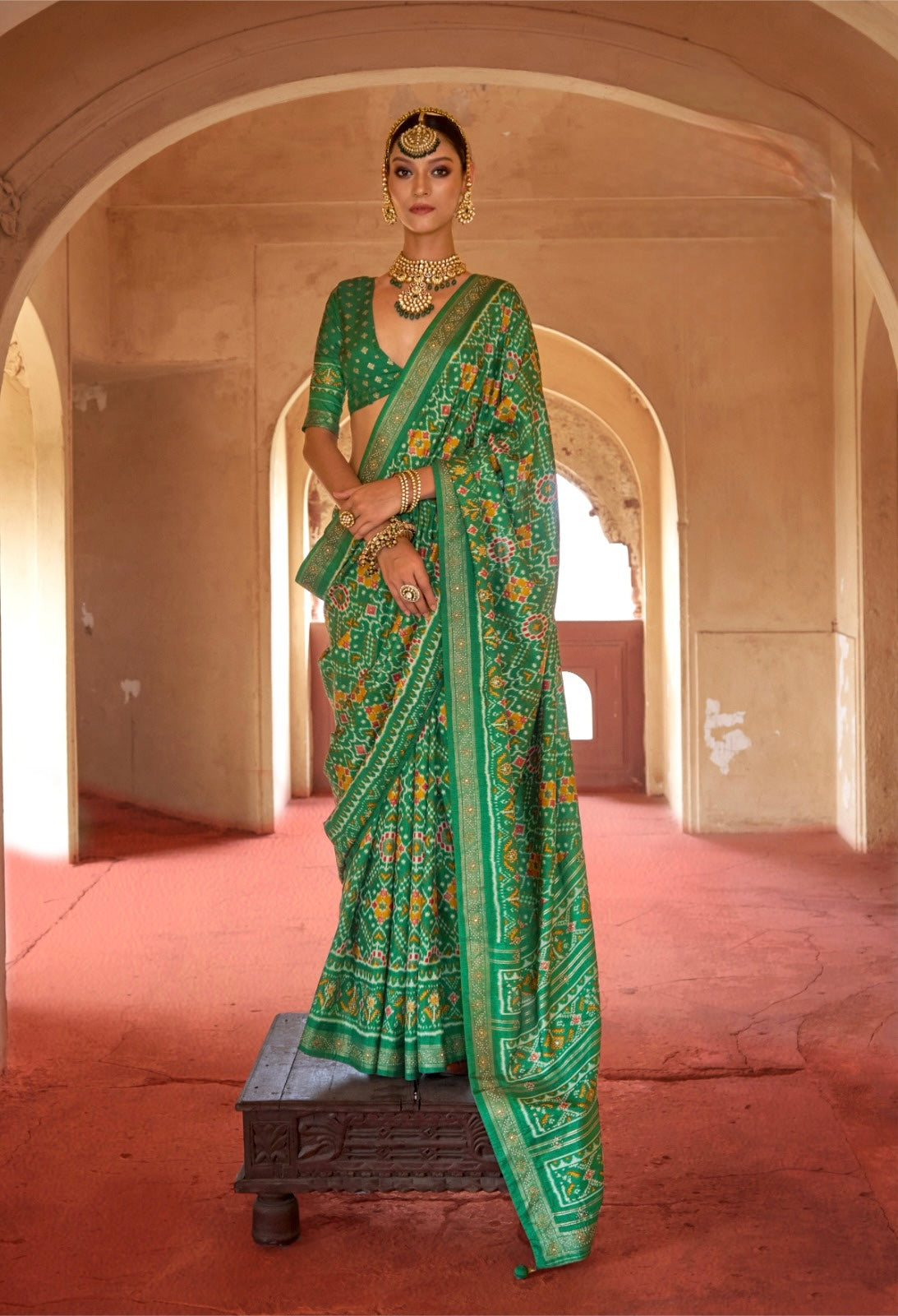 Green Patola Silk Readymade/Easy Saree