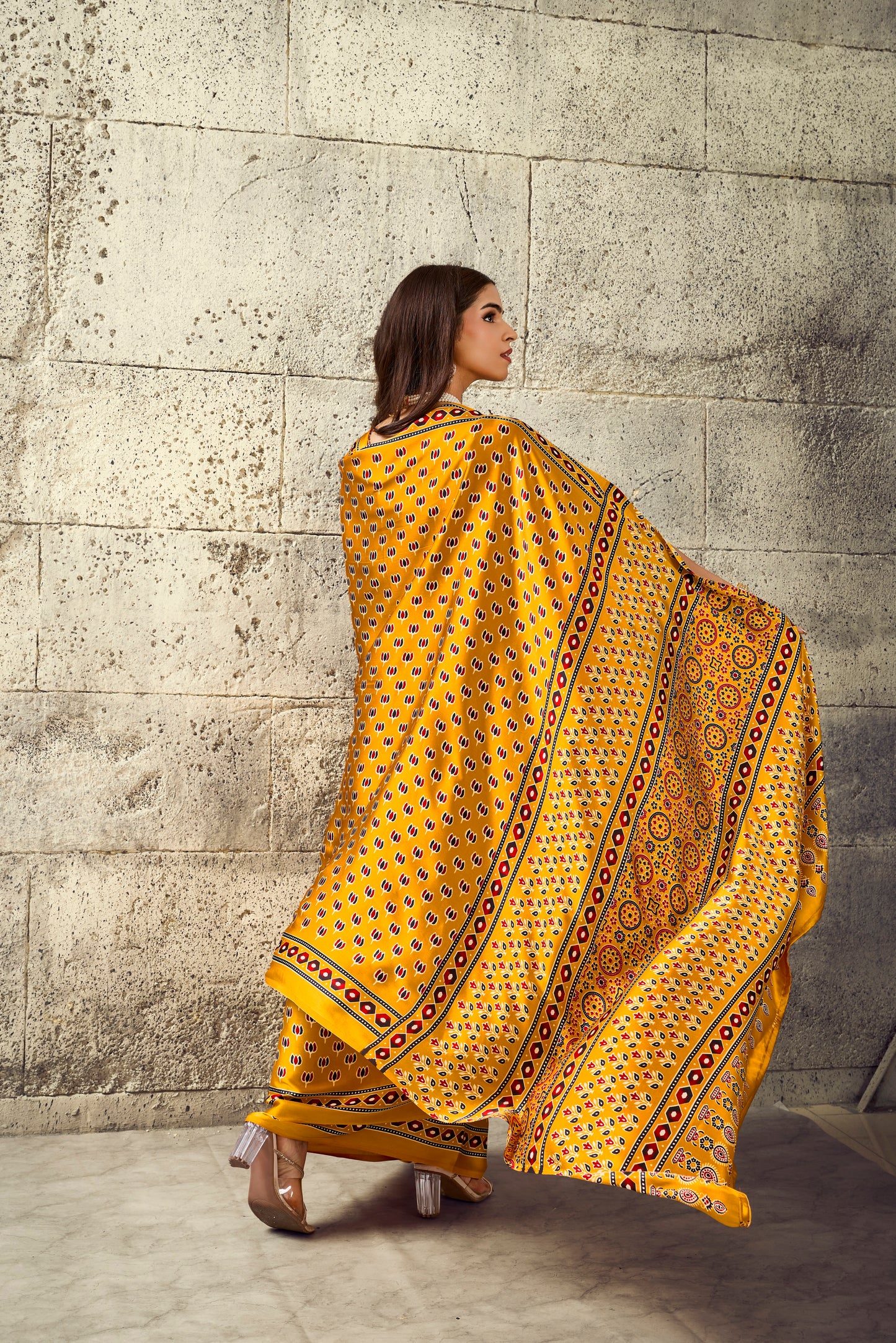Mustard Yellow Modal Silk Ready To Wear/Easy Saree