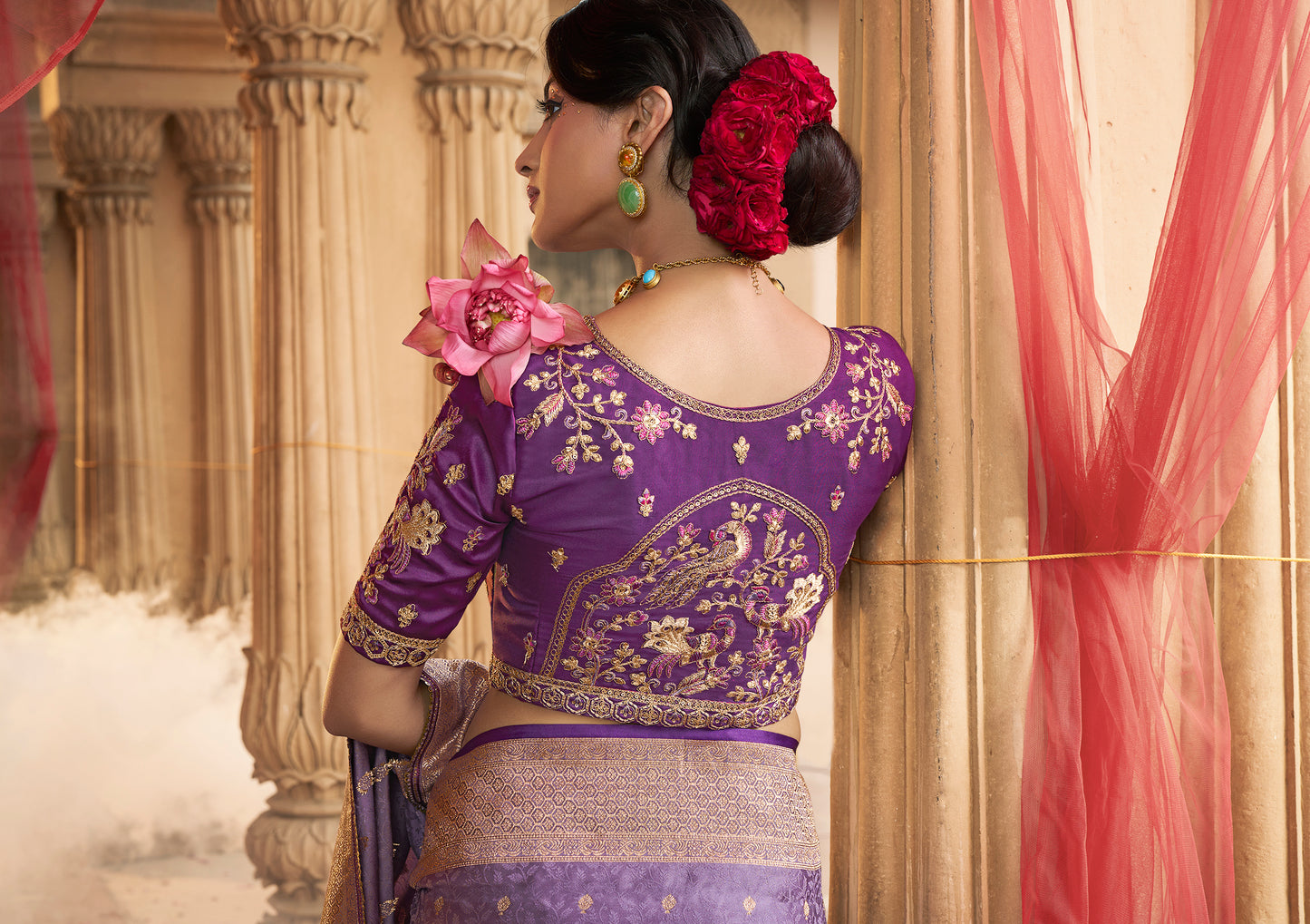 Purple Color Designer Kanjivaram Readymade/Easy Saree