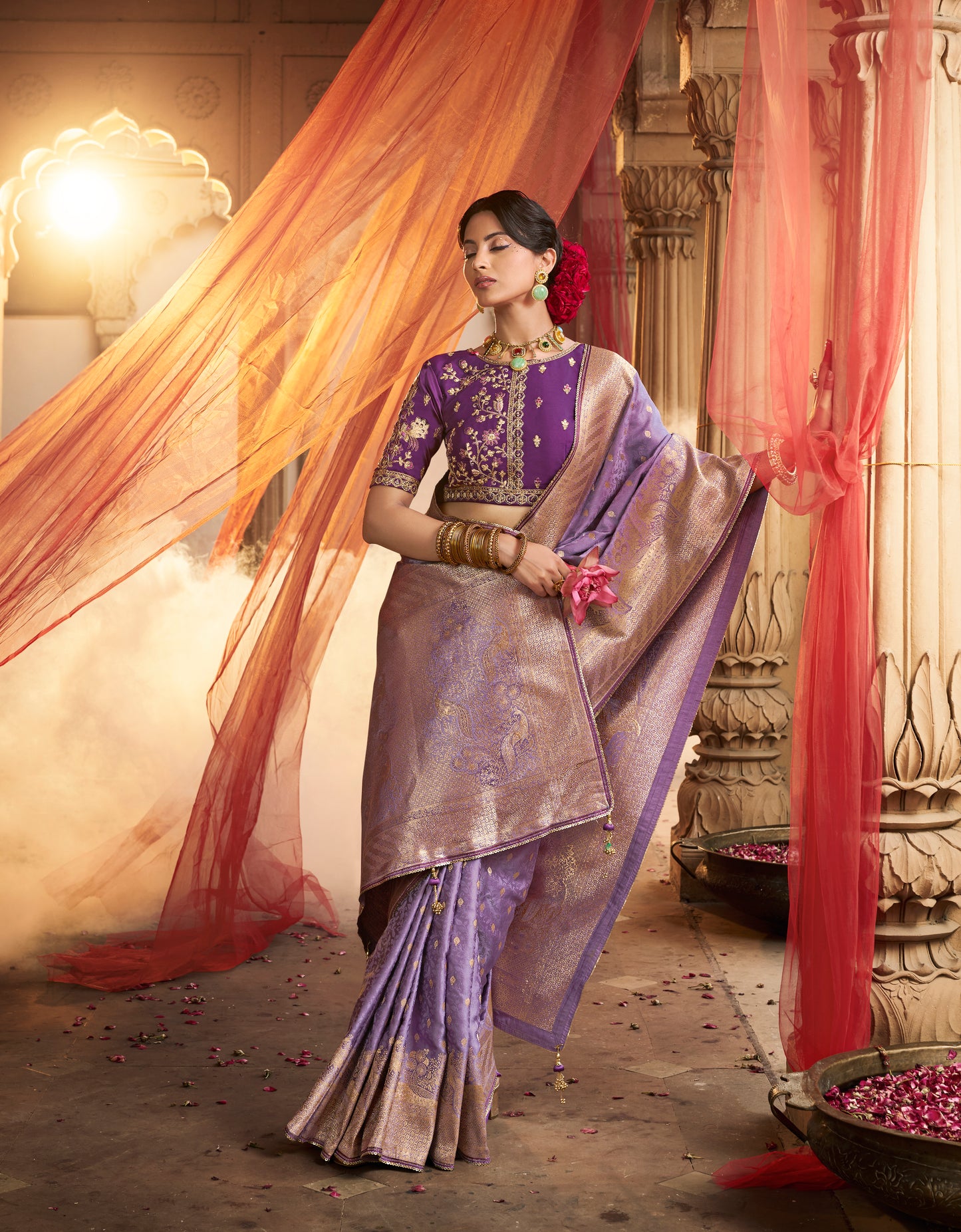 Purple Color Designer Kanjivaram Readymade/Easy Saree