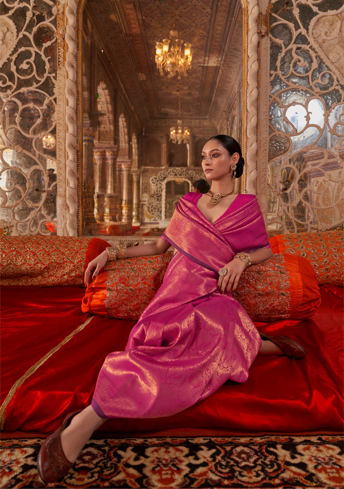 Pink Kanjivaram Silk Readymade/Easy Saree