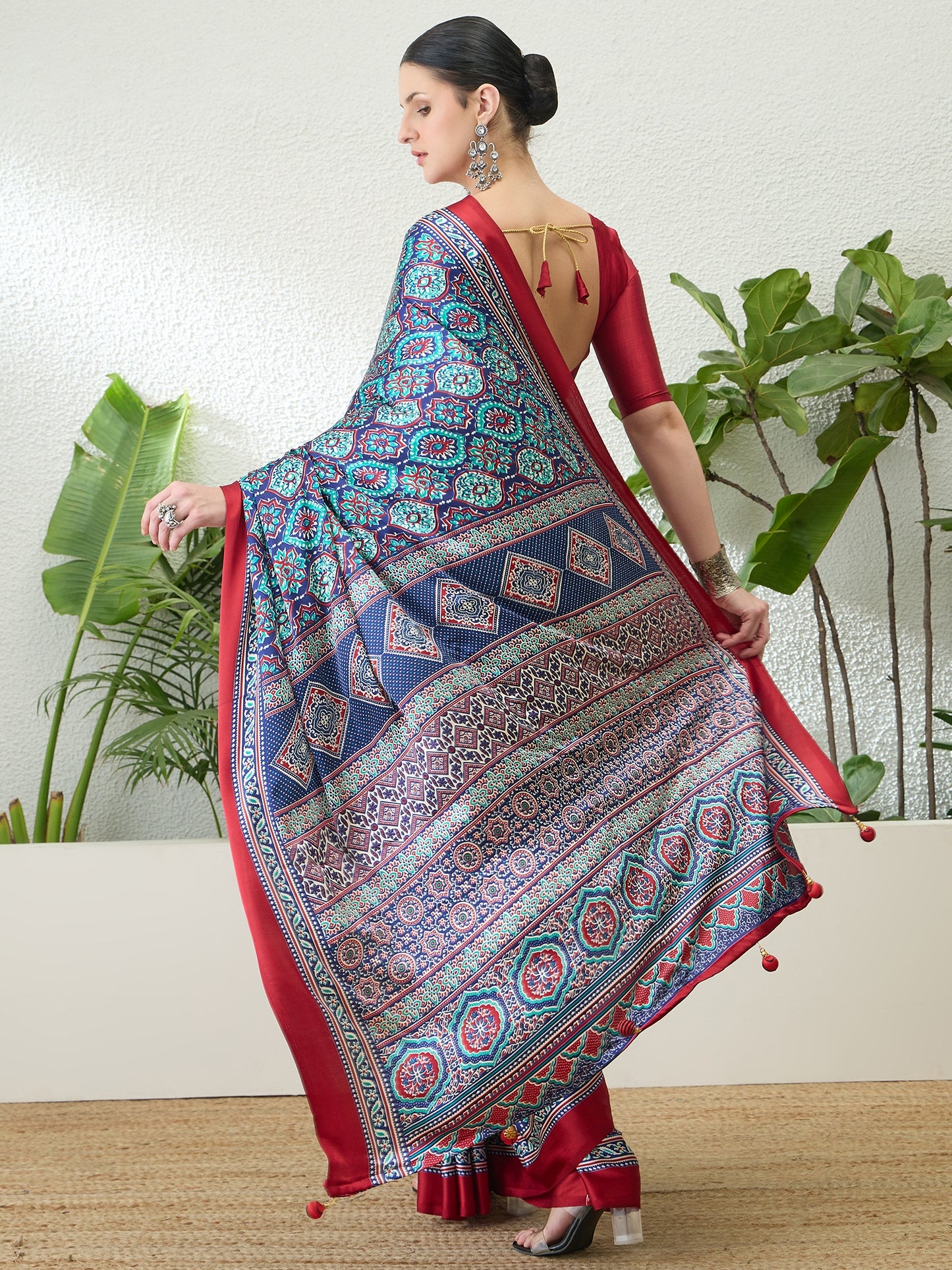 Turquoise Crepe Silk Ready To Wear/Easy Saree by Stylebypanaash