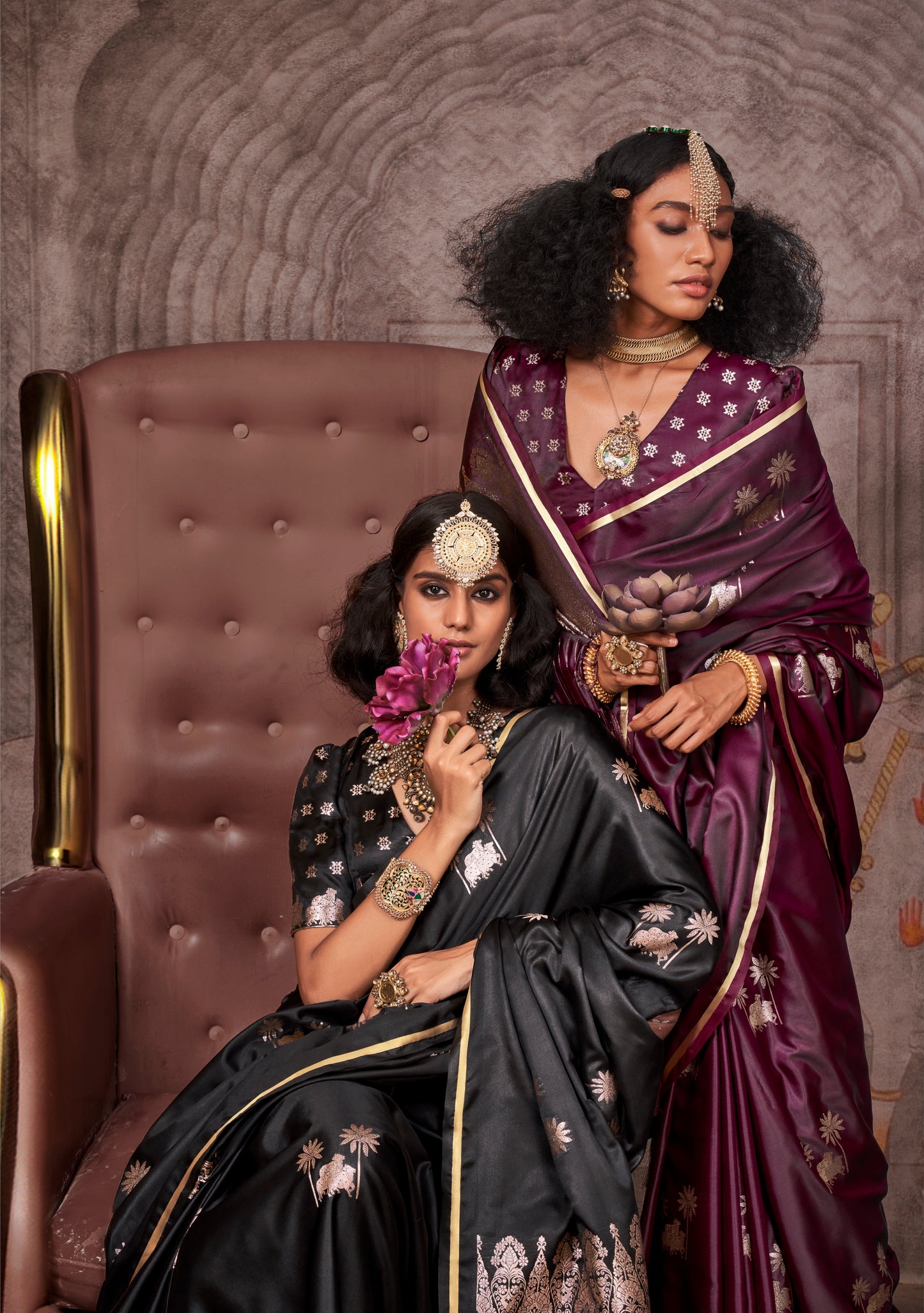 Burgundy Color Satin Silk Readymade/Easy Saree