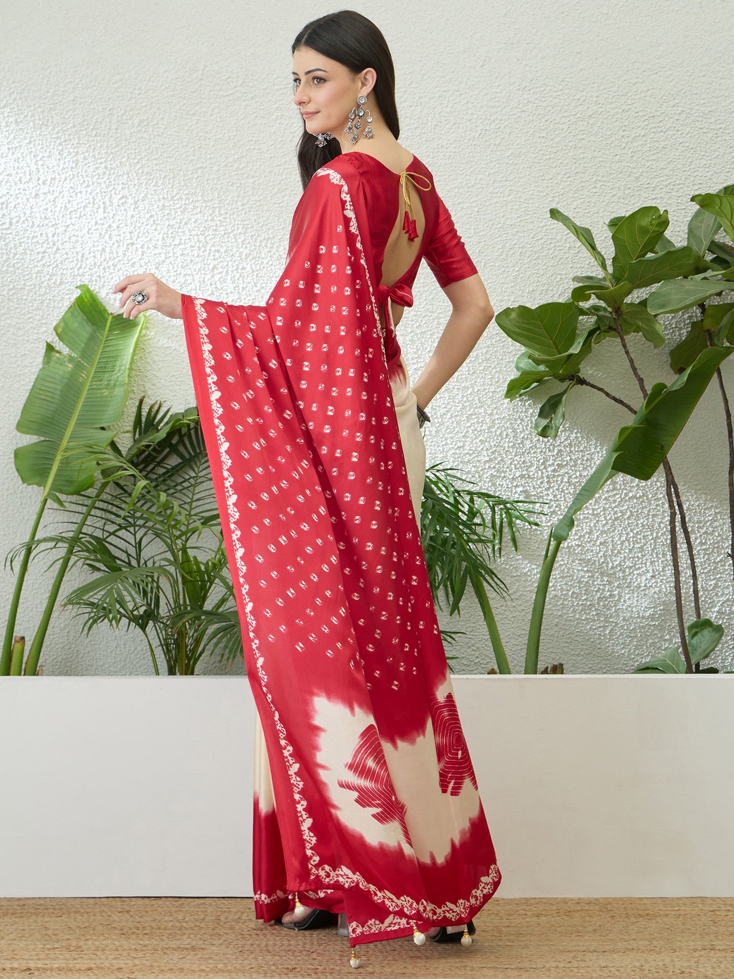 Red Ombre Crepe Silk Readymade/Easy Saree - Panaash Saree