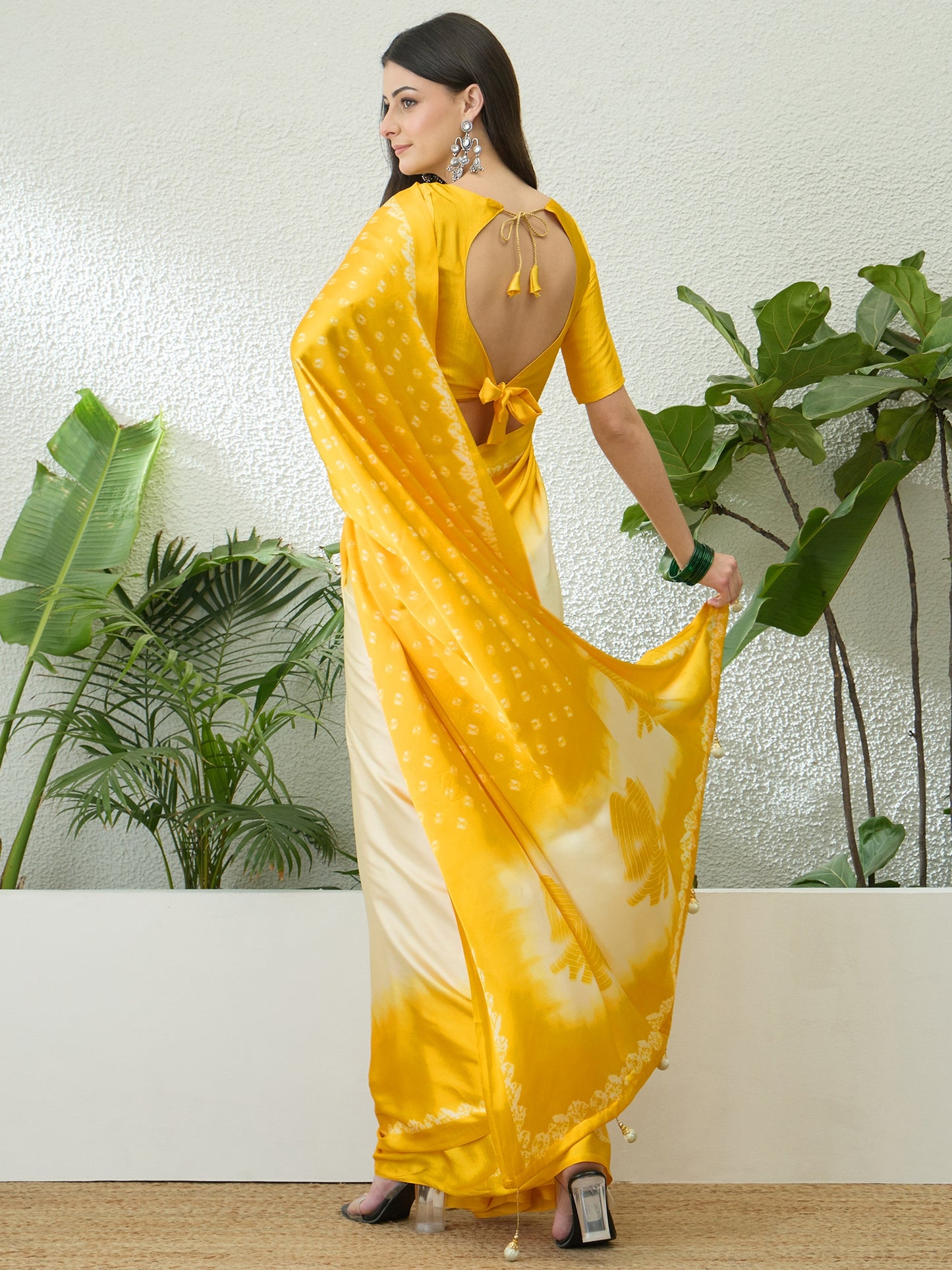 Bright Yellow Crepe Silk Readymade/Easy Saree - Panaash Saree