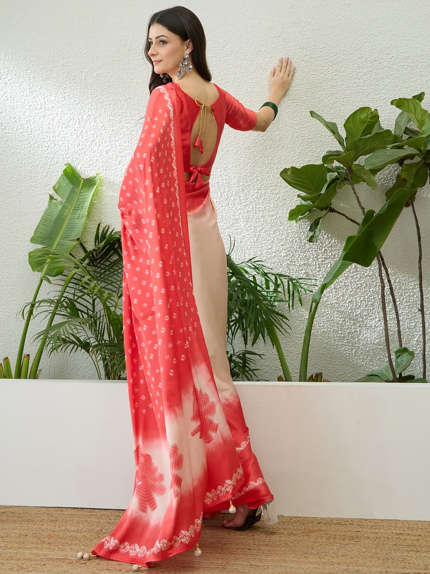 Coral Ombre Crepe Silk Readymade/Easy Saree - Panaash Saree