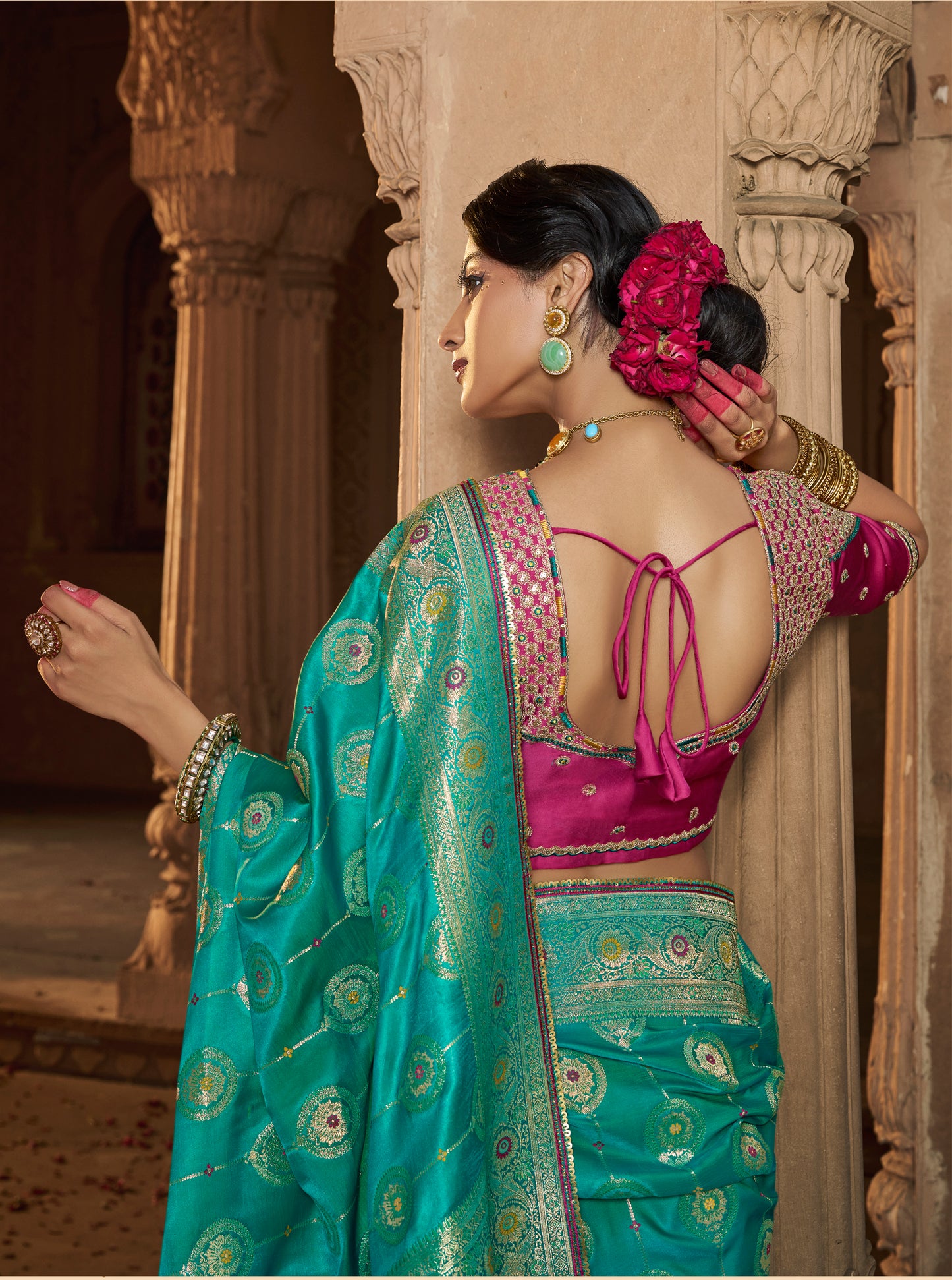 Turquoise Color Designer Kanjivaram Readymade/Easy Saree