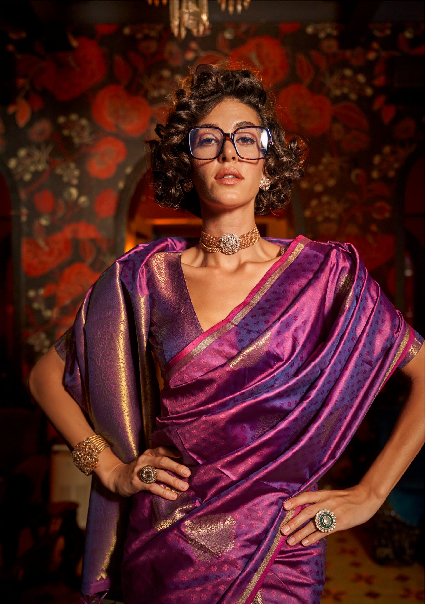 Purple Kanjivaram Silk Readymade/Easy Saree - Panaash Saree