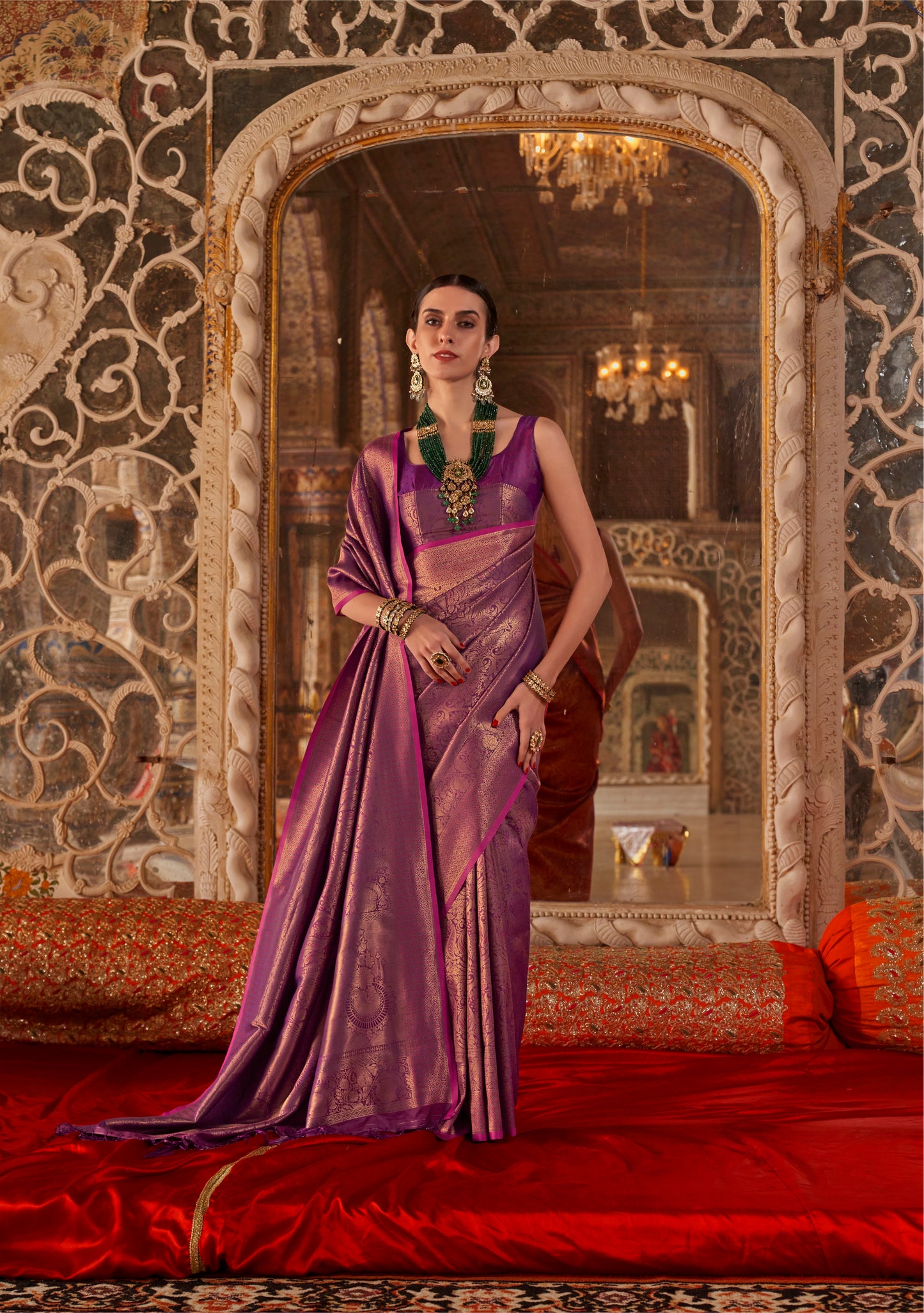 Magenta Kanjivaram Silk Readymade/Easy Saree