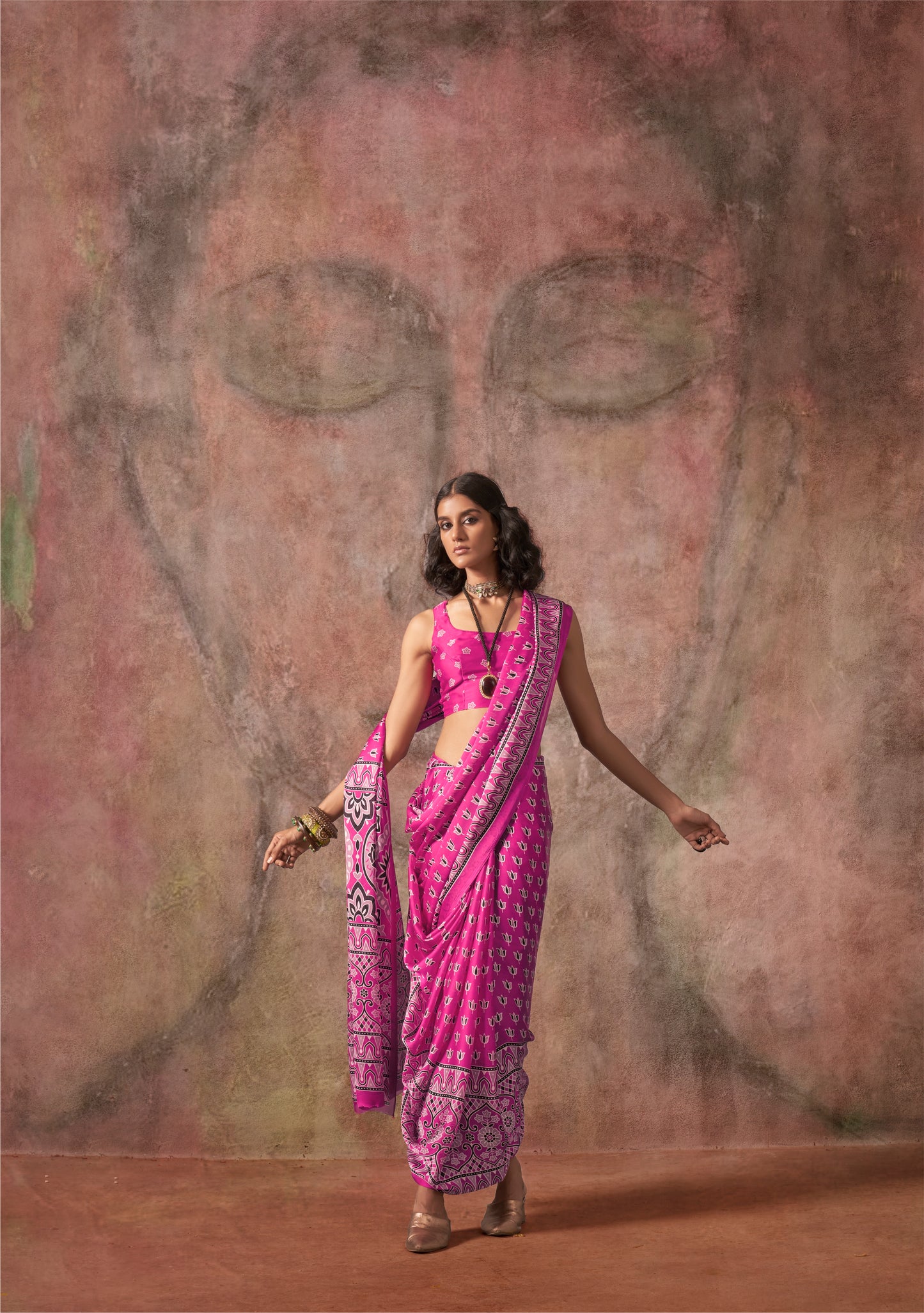 Pink Georgette Readymade/Easy Saree