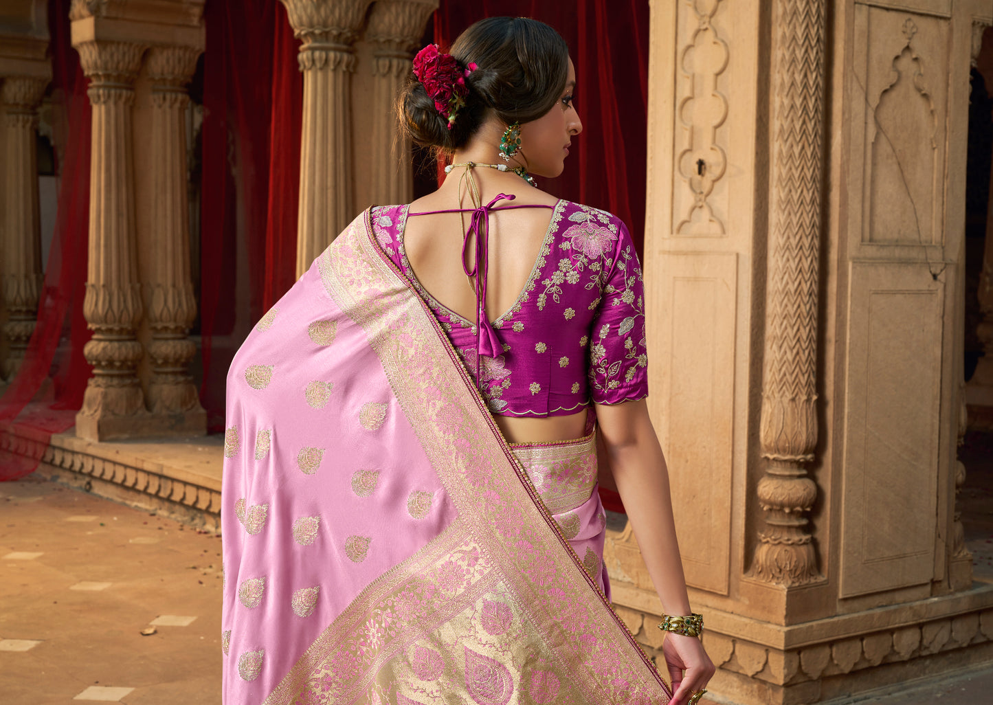 Wine berry Color Designer Kanjivaram Readymade/Easy Saree