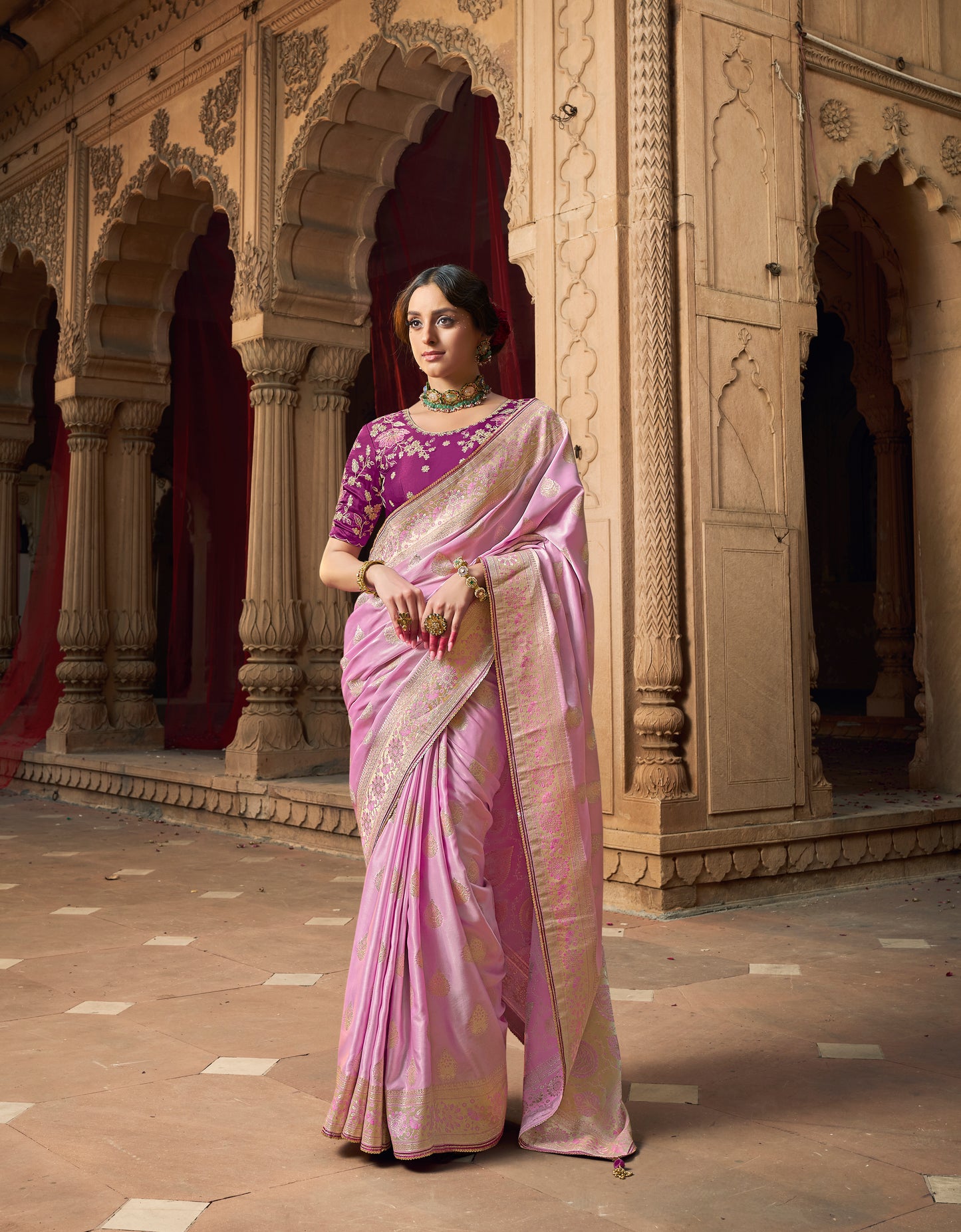 Wine berry Color Designer Kanjivaram Readymade/Easy Saree