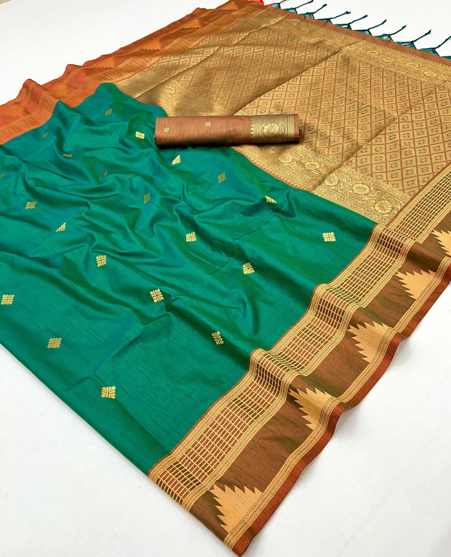 Green Color Tussar Silk Readymade/Easy Saree