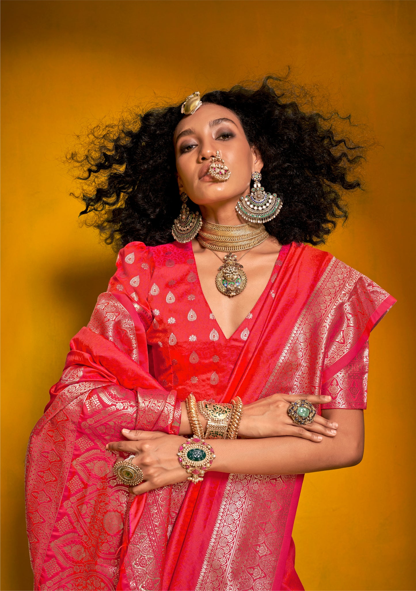 Pink Color Kanjivaram Silk Readymade/Easy Saree