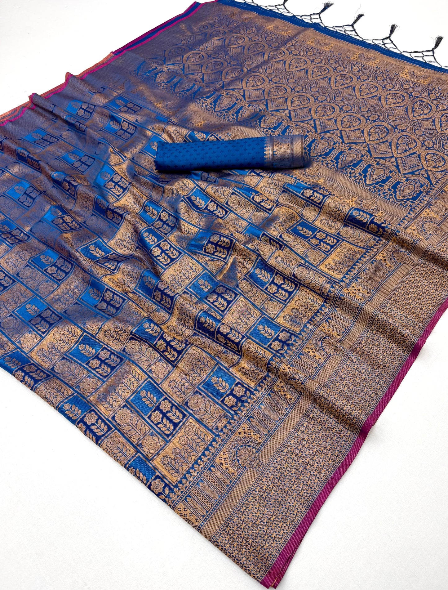 Steel Blue Kanjivaram Silk Ready to wear/Easy Saree - Panaash Saree