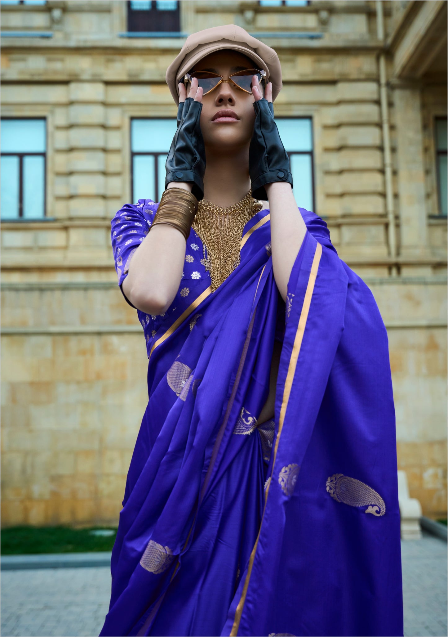 Plus Size Cobalt Blue Color Satin Silk Readymade Saree