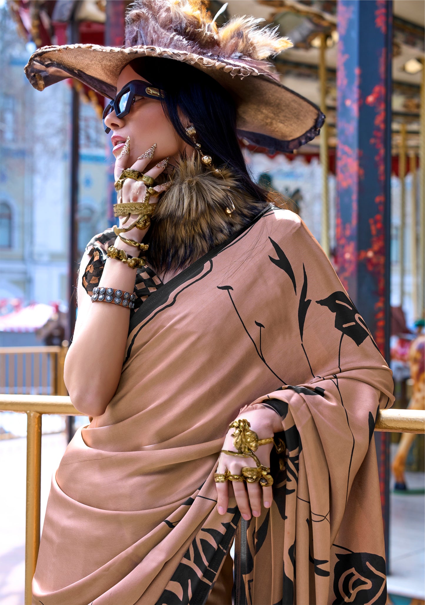 Brown Crepe Silk Casual Readymade/Easy Saree