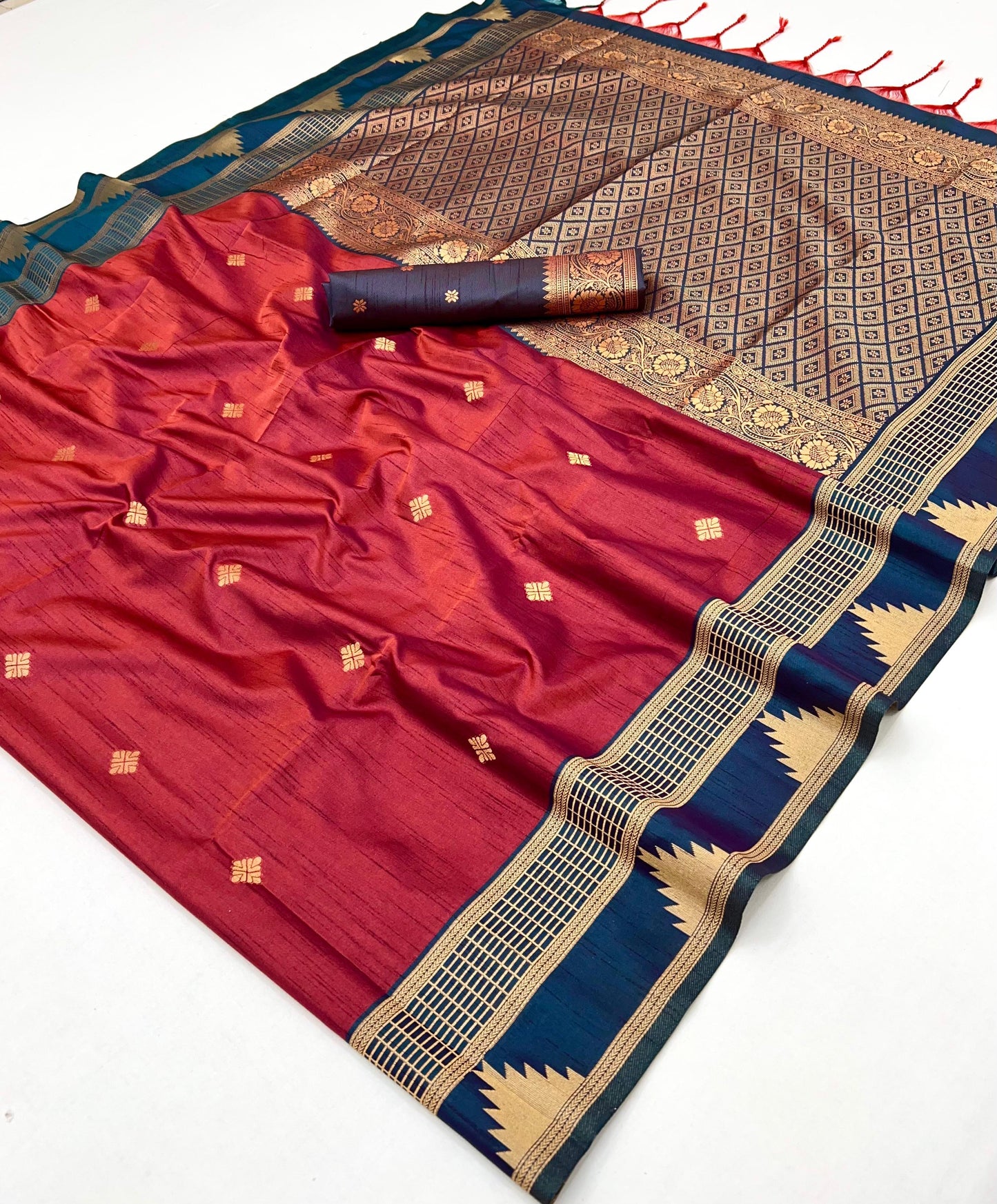 Maroon Color Tussar Silk Readymade/Easy Saree