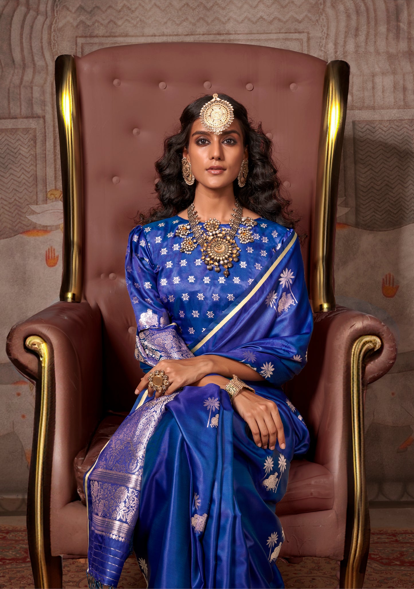 Blue Color Satin Silk Readymade/Easy Saree
