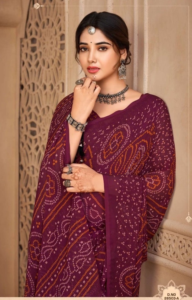 Casual Magenta Georgette Readymade/Easy Saree
