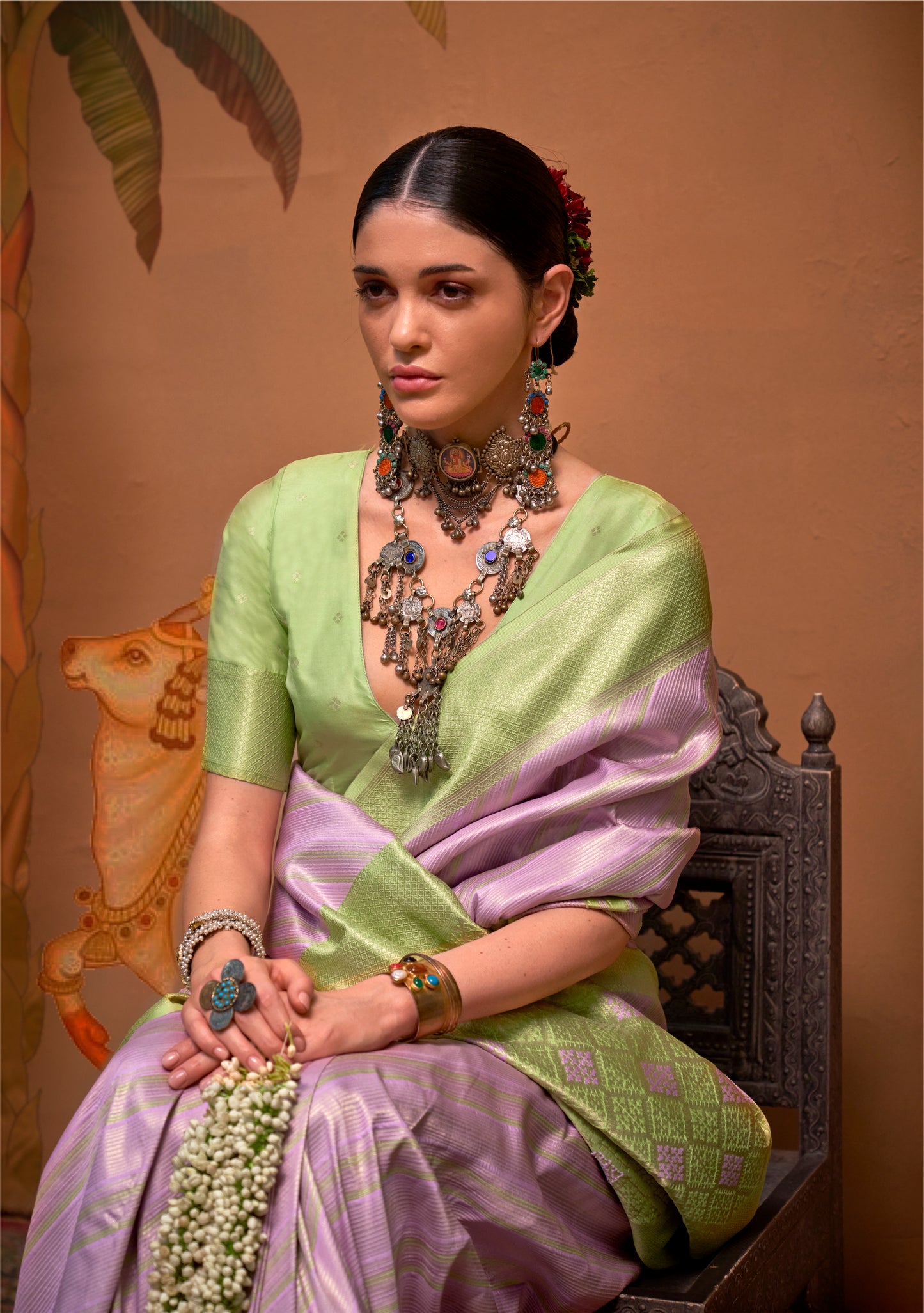 Lavender Kanjivaram Silk Readymade/Easy Saree - Panaash Saree