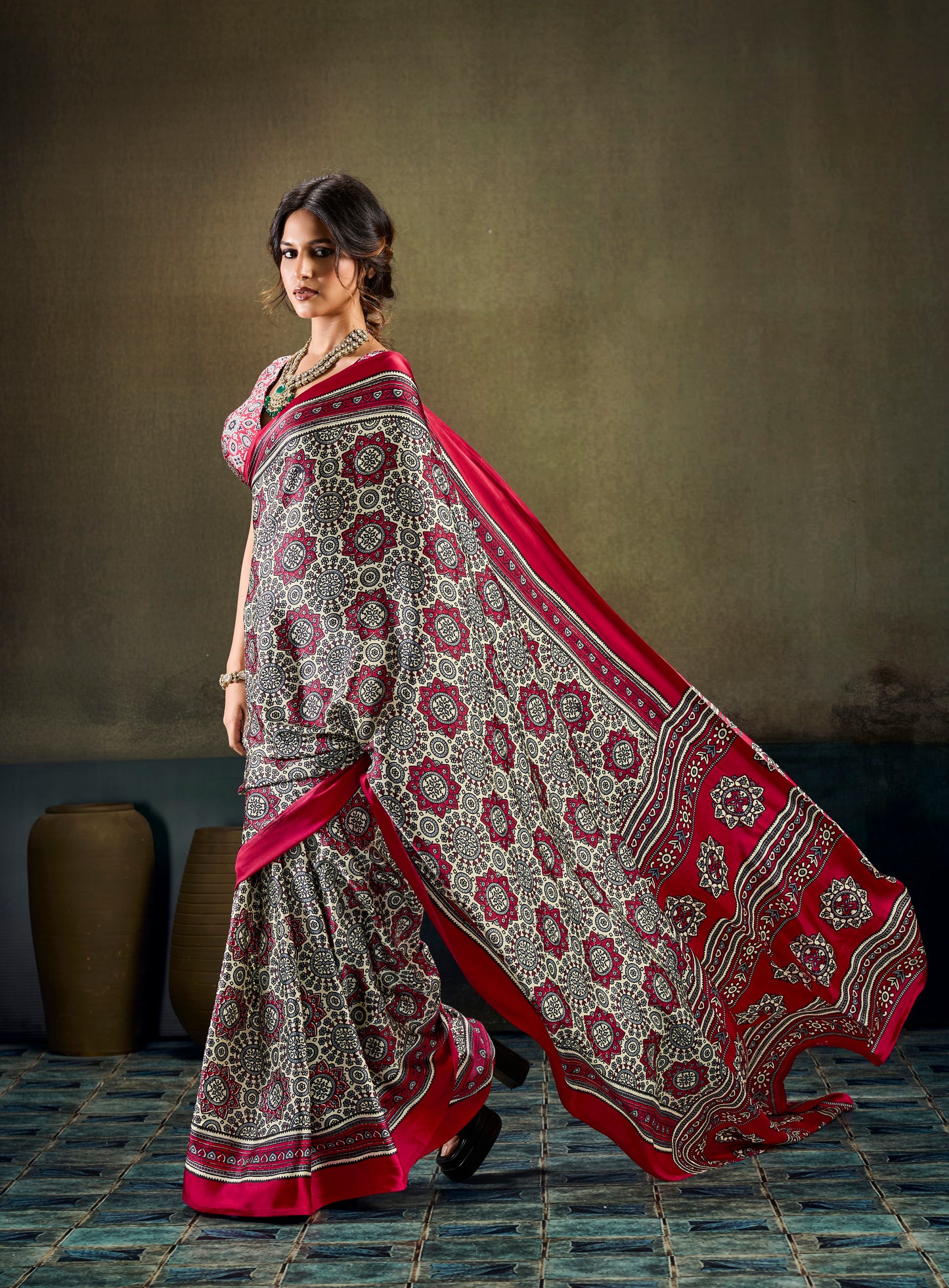 Red Modal Silk Ready To Wear/Easy Saree by Stylebypanaash