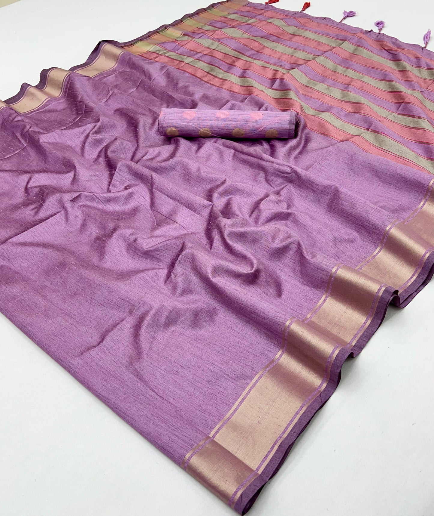 Lavender Color Raw Silk Readymade/Easy Saree