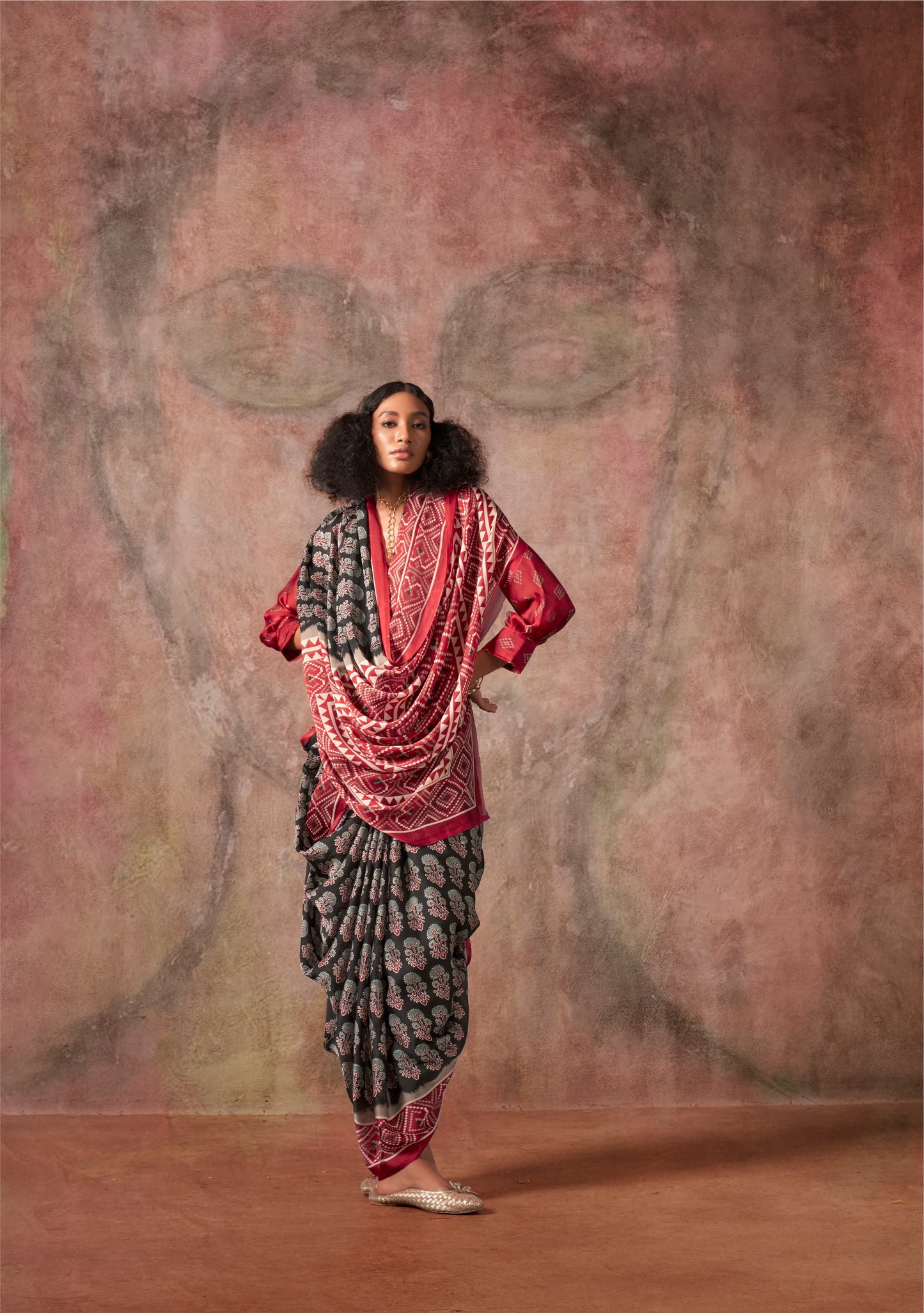 Black Georgette Readymade/Easy Saree