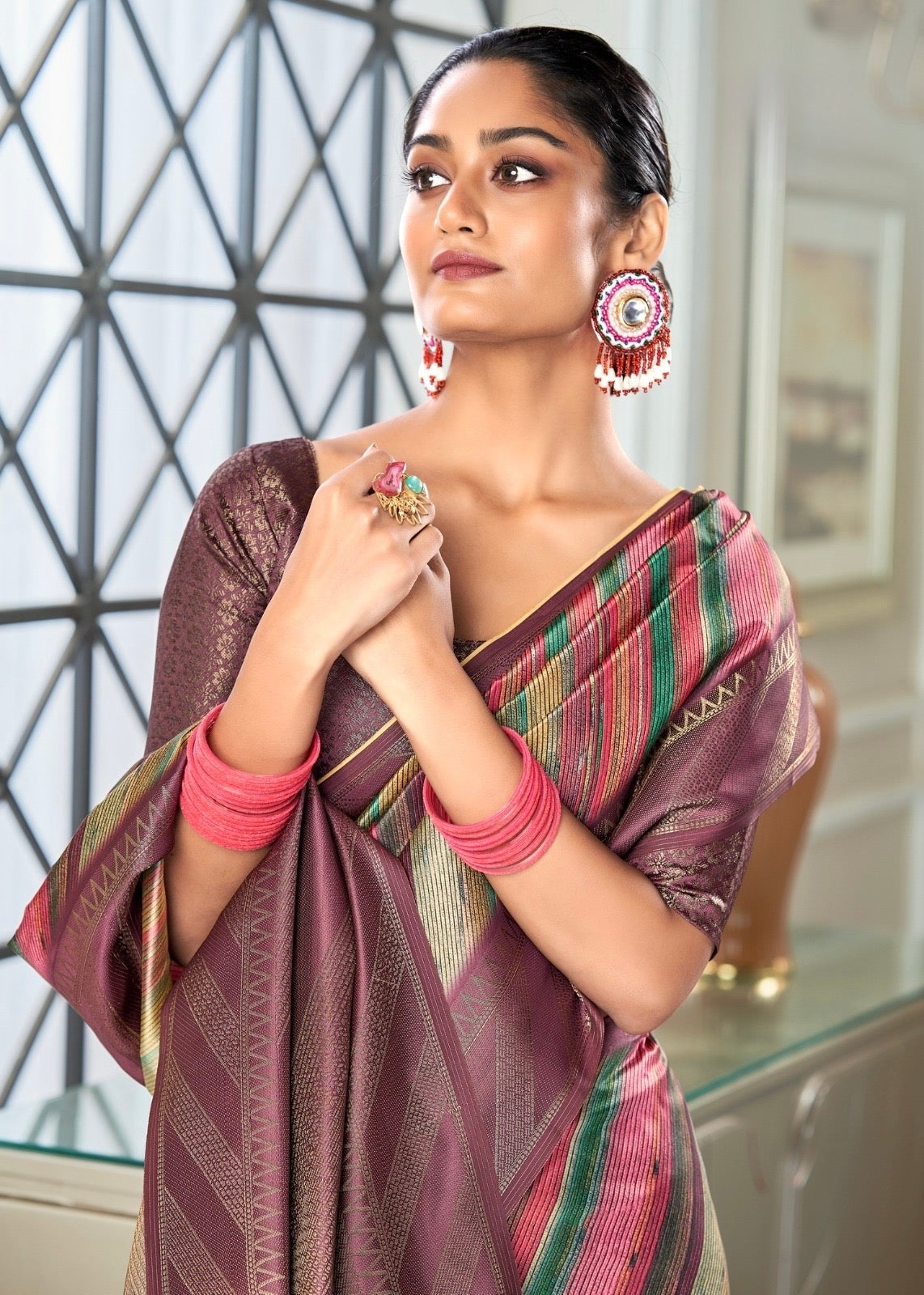 Multicolor Printed Silk Readymade/Easy Saree
