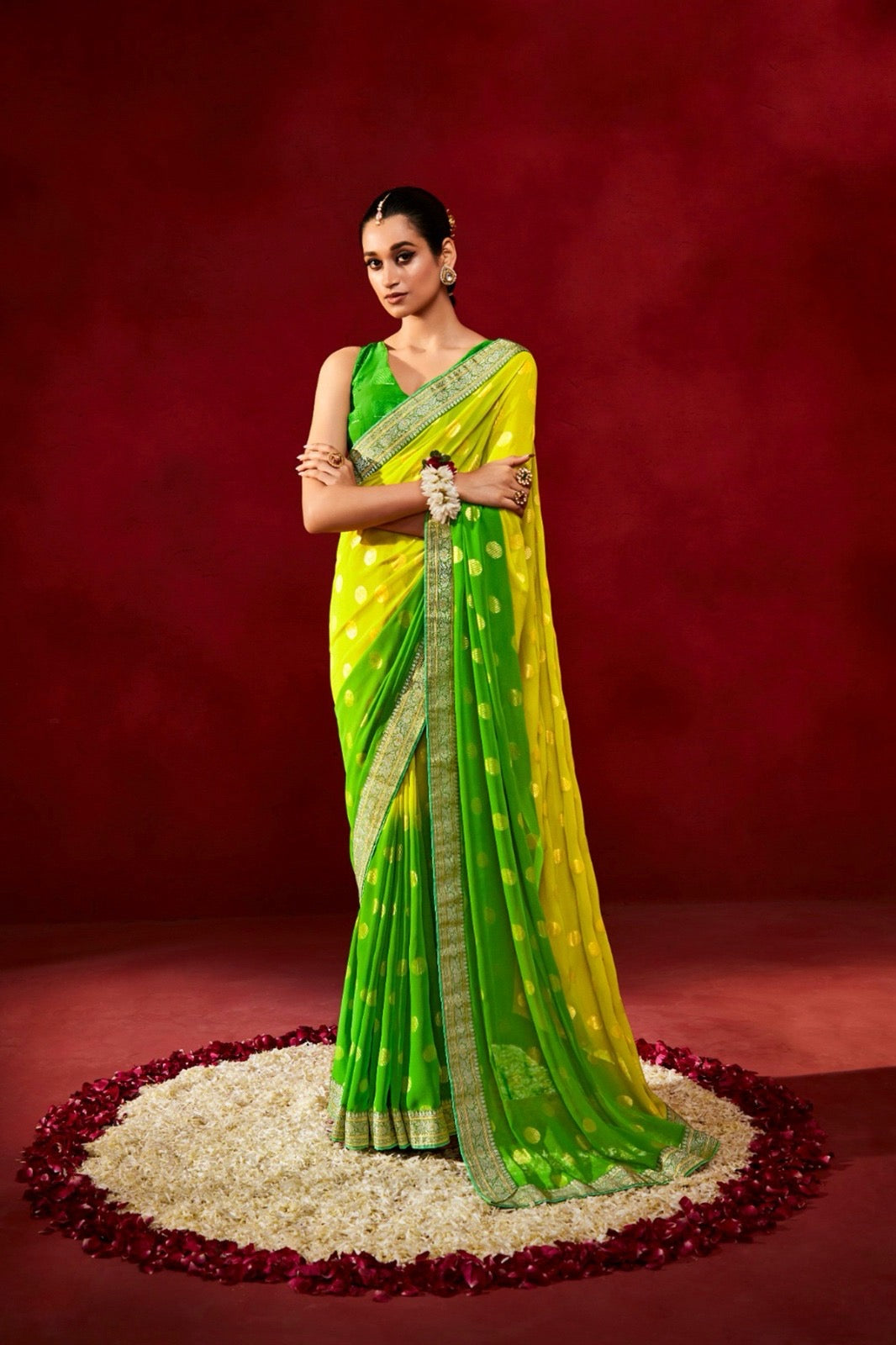 Plus Size Multi Color Georgette Readymade Saree - Panaash Saree