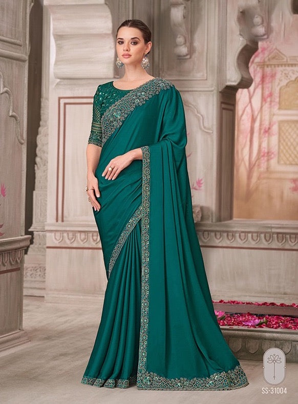 Teal Color Cocktail Readymade Saree