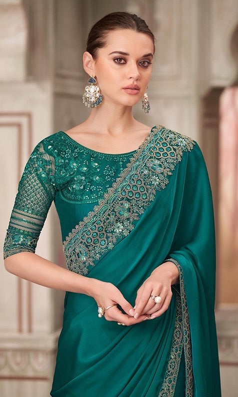 Teal Color Cocktail Readymade Saree