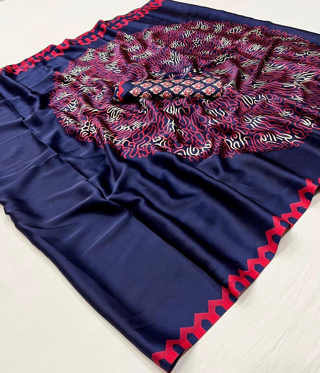 Plain Blue Readymade Crepe Silk Saree