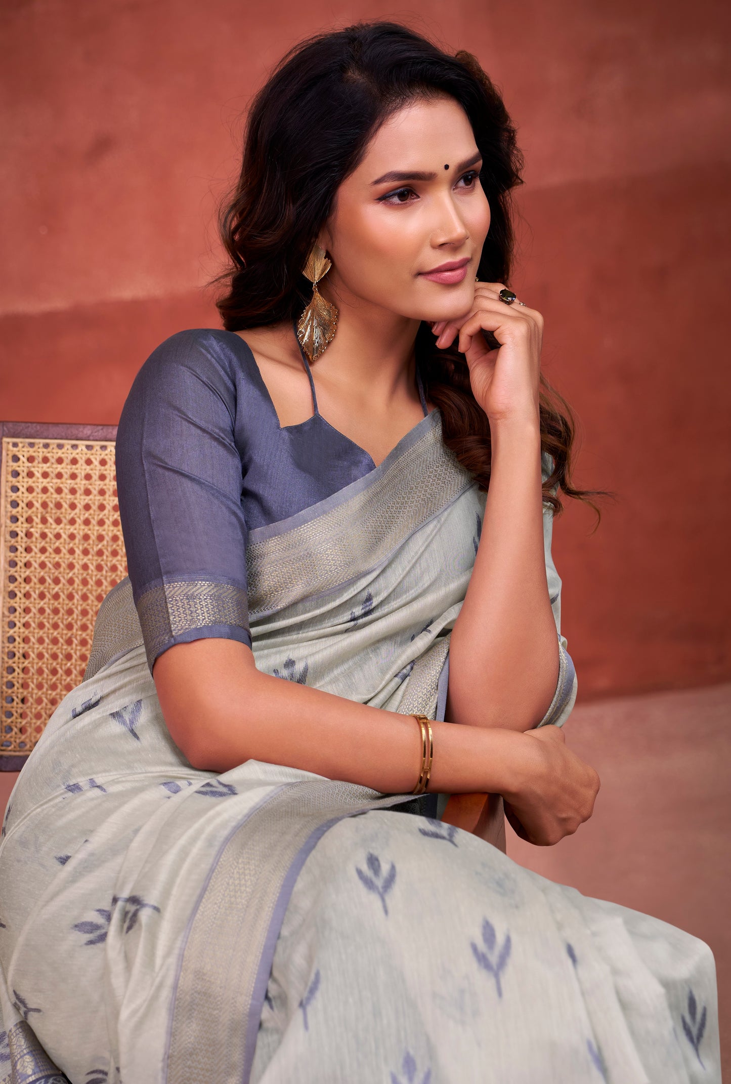 Pastel Blue Modal Cotton Office Wear Easy/Readymade Saree