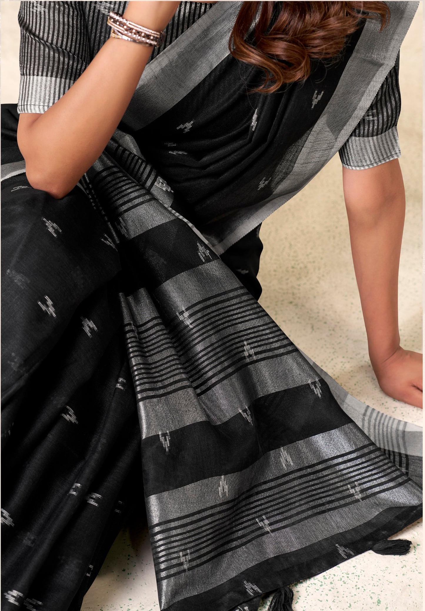 Black Linen Silk Office Wear Easy/Readymade Saree