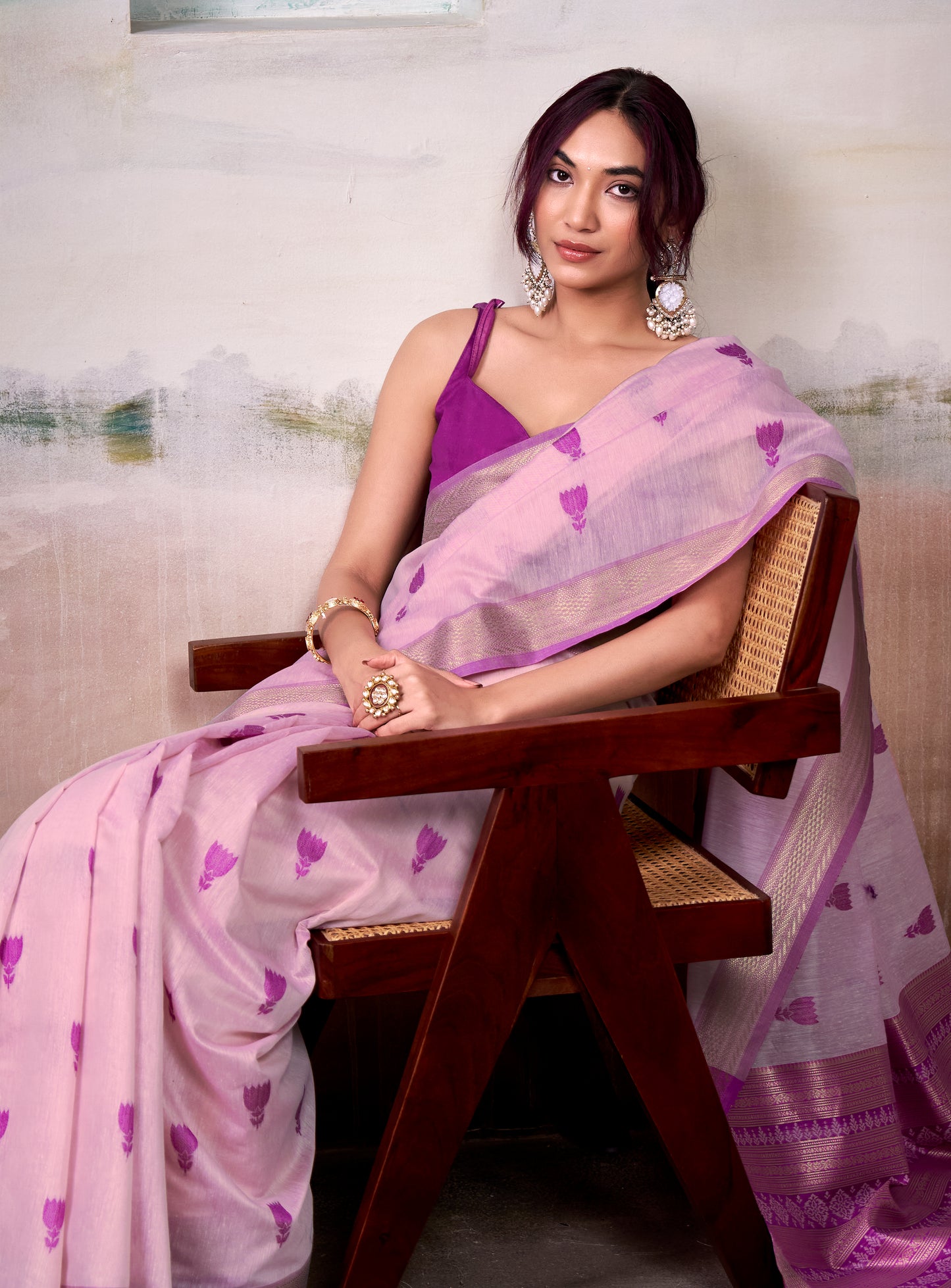 Purple Modal Cotton Office Wear Easy/Readymade Saree