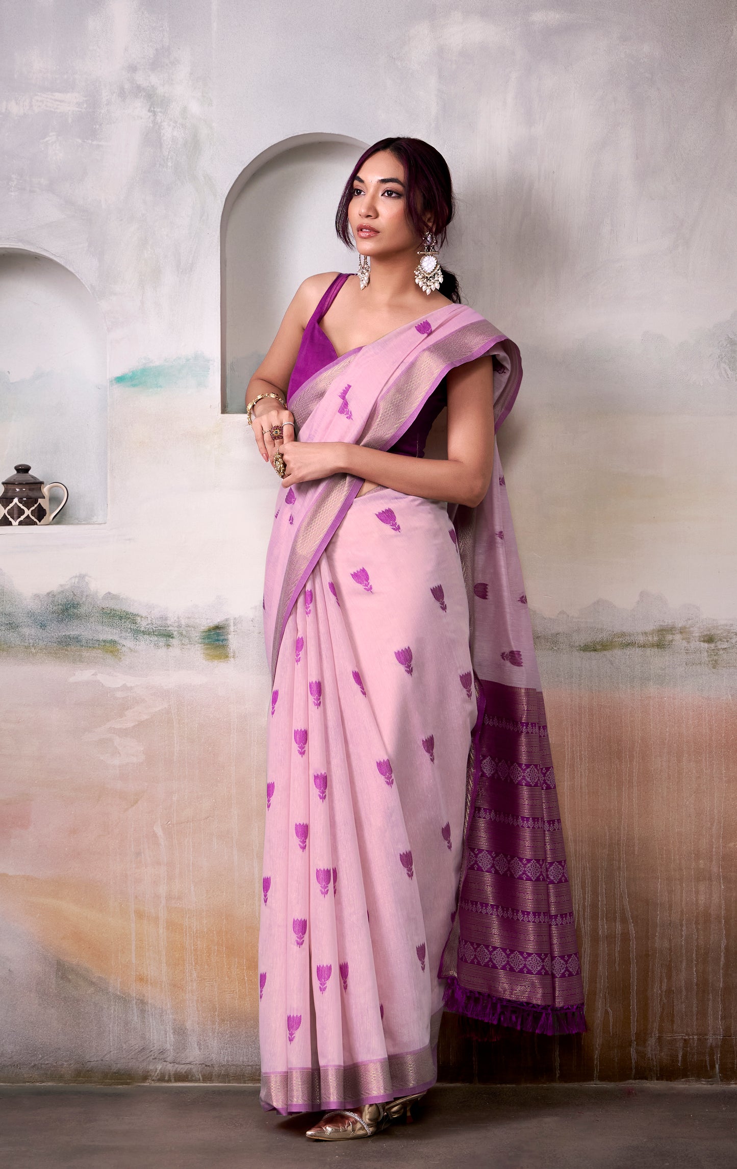 Purple Modal Cotton Office Wear Easy/Readymade Saree