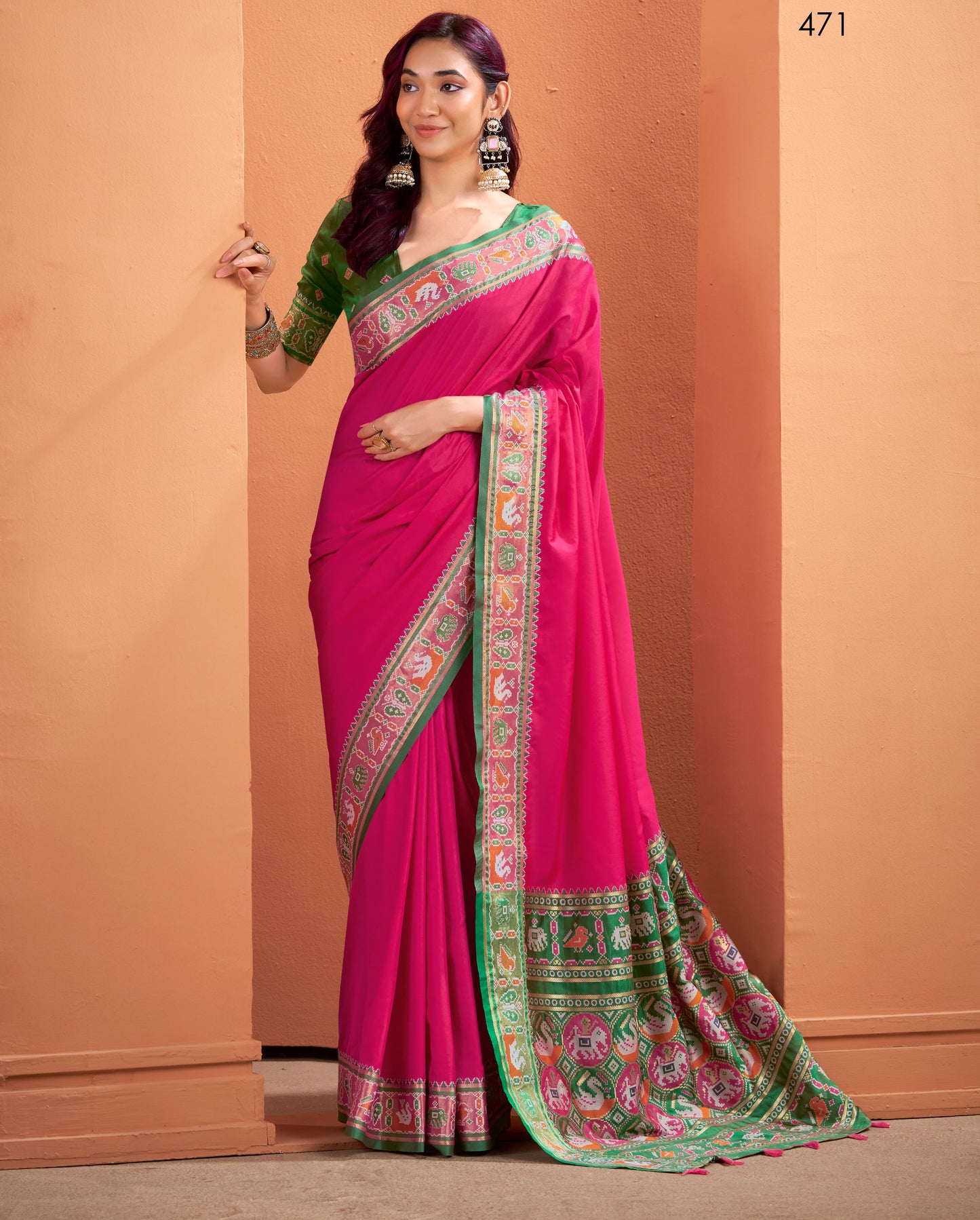 Pink Soft Patola Silk Readymade/Easy Saree