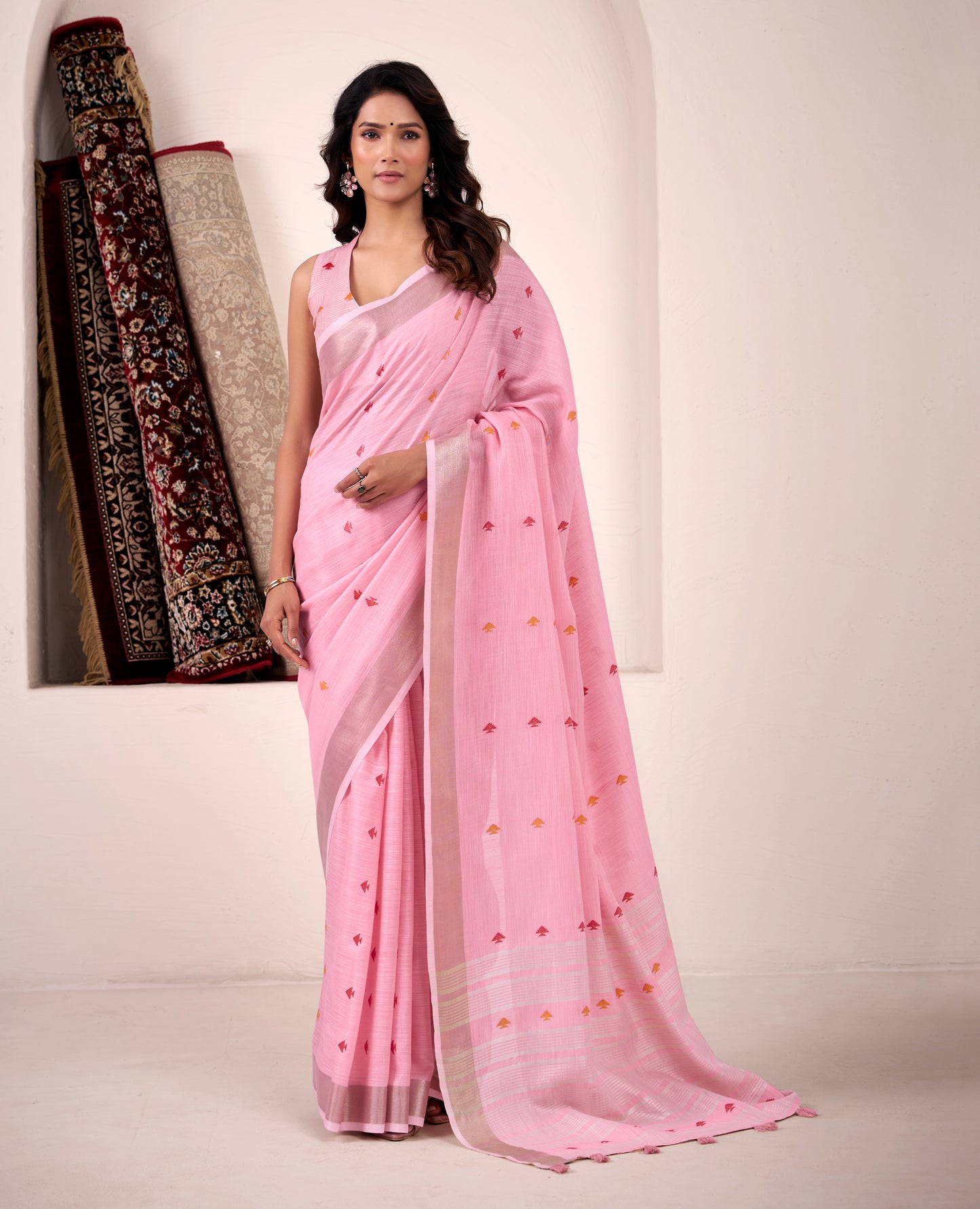 Baby Pink Linen Silk Office Wear Easy/Readymade Saree
