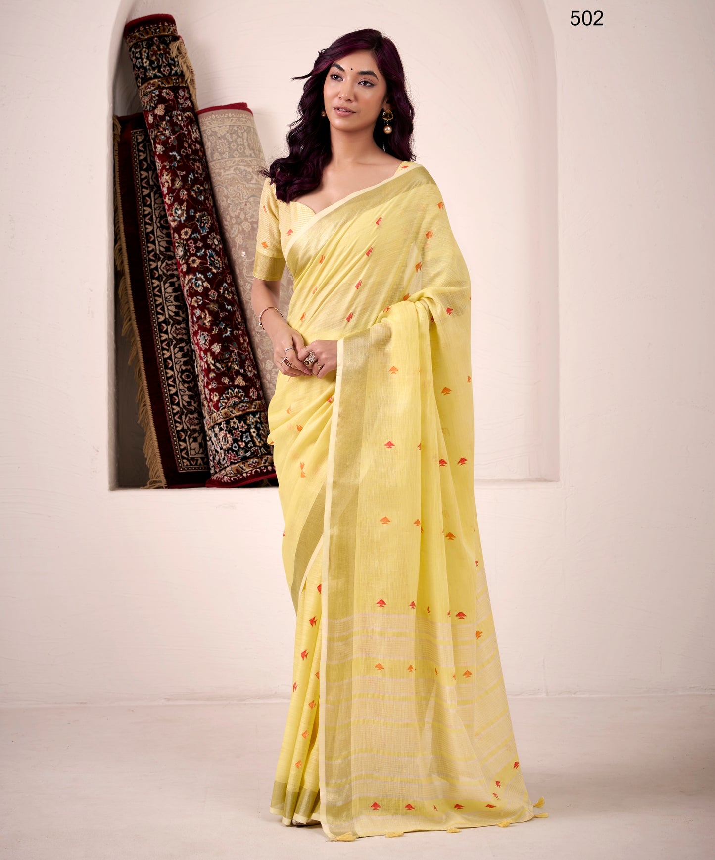 Yellow Linen Silk Office Wear Easy/Readymade Saree