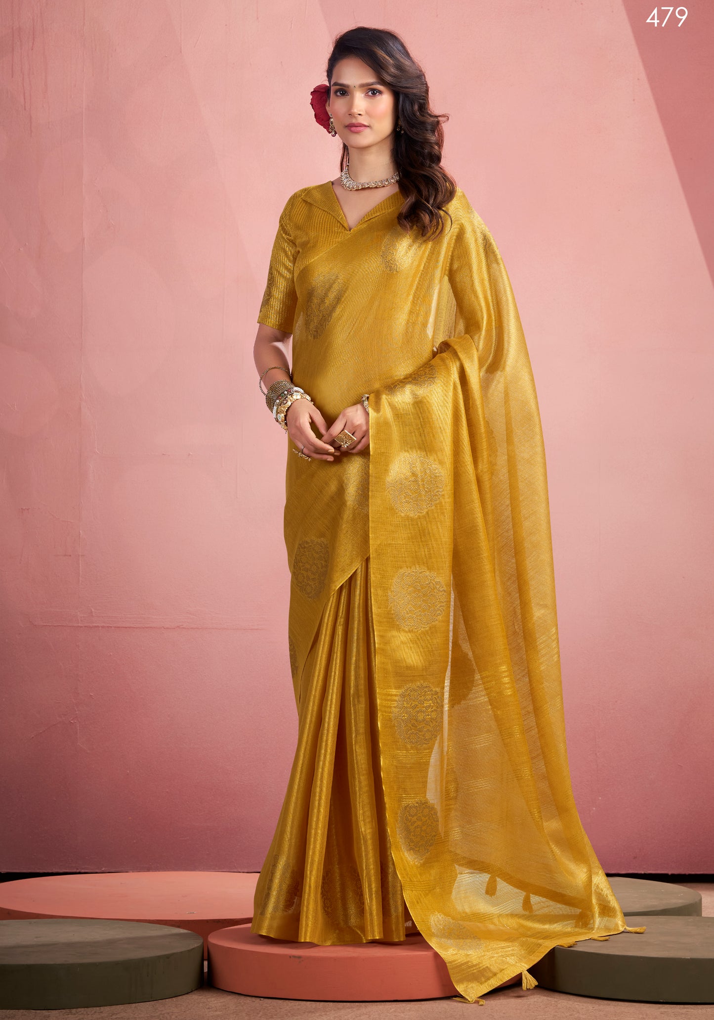 GoldenTissue Silk Readymade/Easy Saree