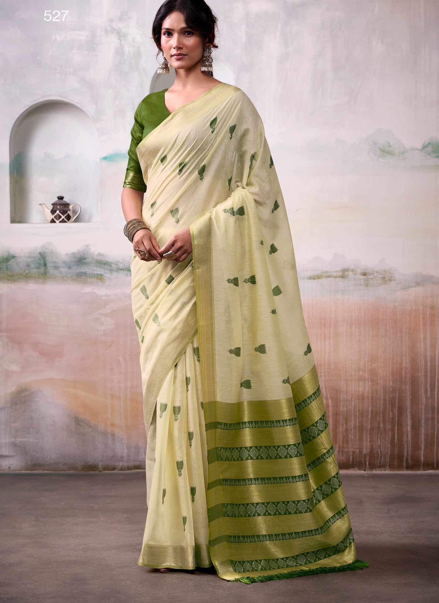 Olive Green Modal Cotton Office Wear Easy/Readymade Saree