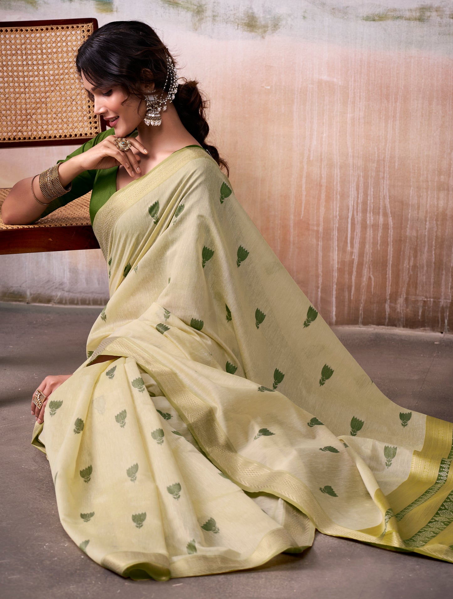 Olive Green Modal Cotton Office Wear Easy/Readymade Saree